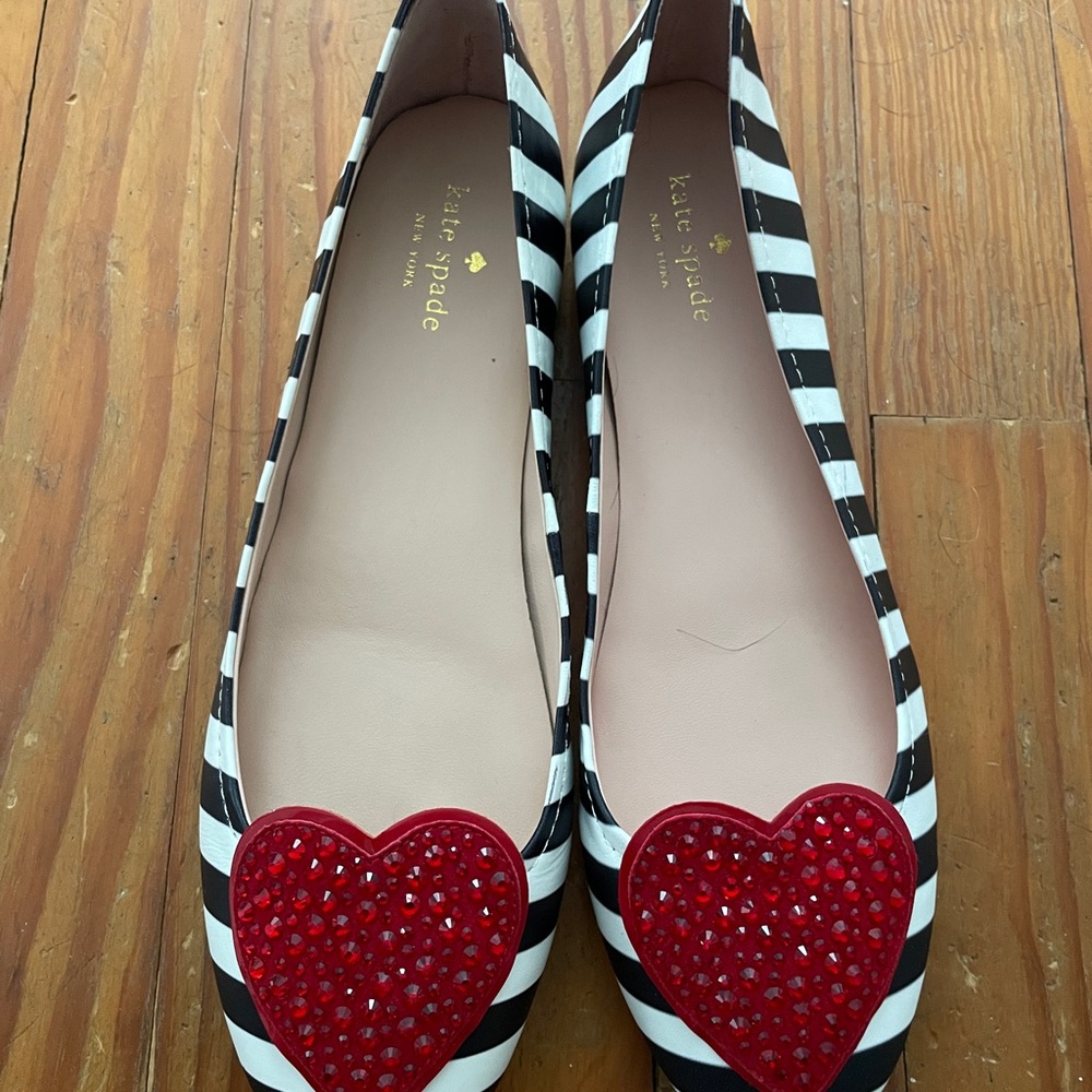 Kate Spade Black and White Striped Ballet Flats Size 9